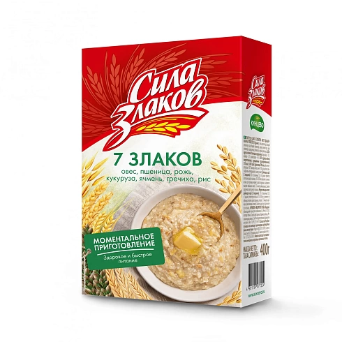 Cereal Flakes-Mix of 7 «Sila Zlakov» (Mix of oats, rye, wheat, corn, barley, buckwheat and rice flakes) 400 g, carton