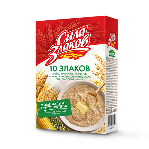 Зерновые хлопья "10 Злаков" (Смесь овсяных, кукурузных, гречневых, пшеничных, пшённых, ячменных, ржаных, рисовых хлопьев и семян амаранта и киноа)